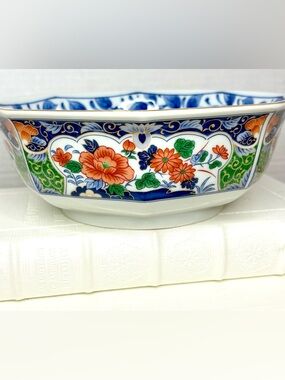 Vintage Takahashi Japanese Porcelain Imari Style Serving Bowl Floral 7.5” diam